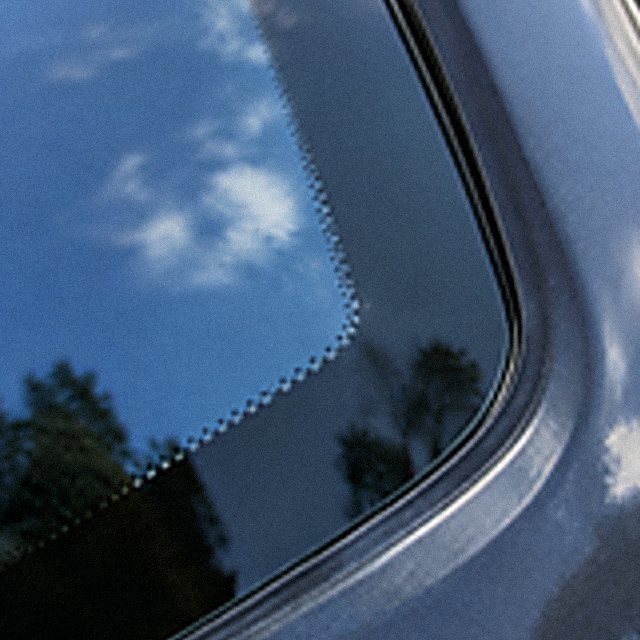 Close up of window film at the edge of the glass
